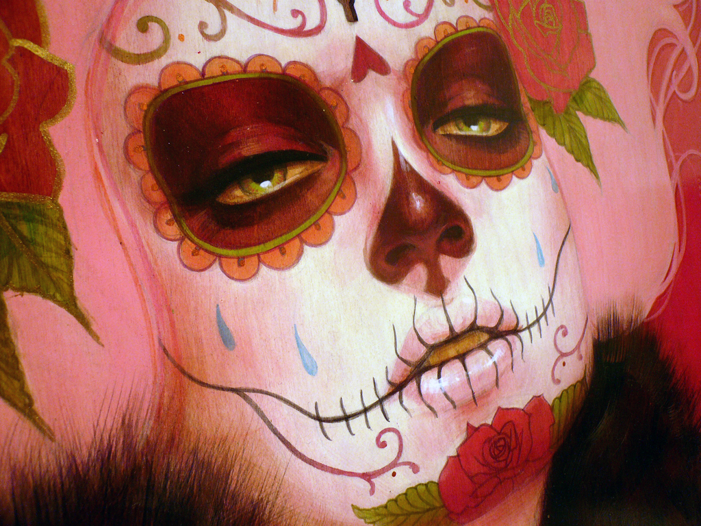 sugar skull face with roses