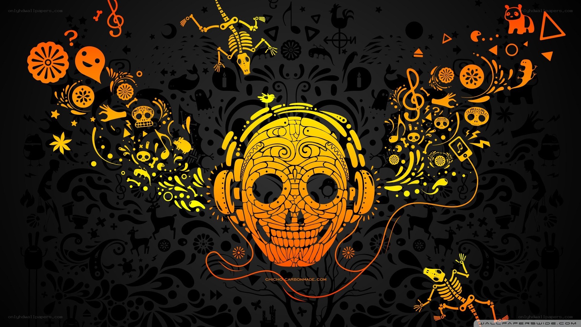 sugar skull with headphones