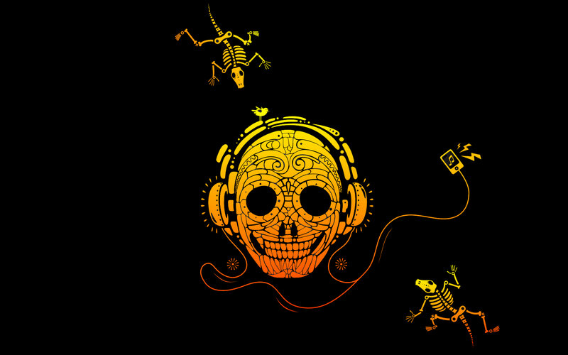 sugar skull with headphones