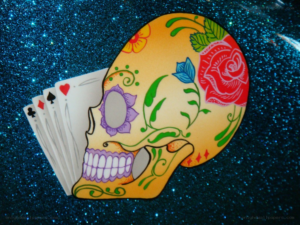 sugar skull with playing cards