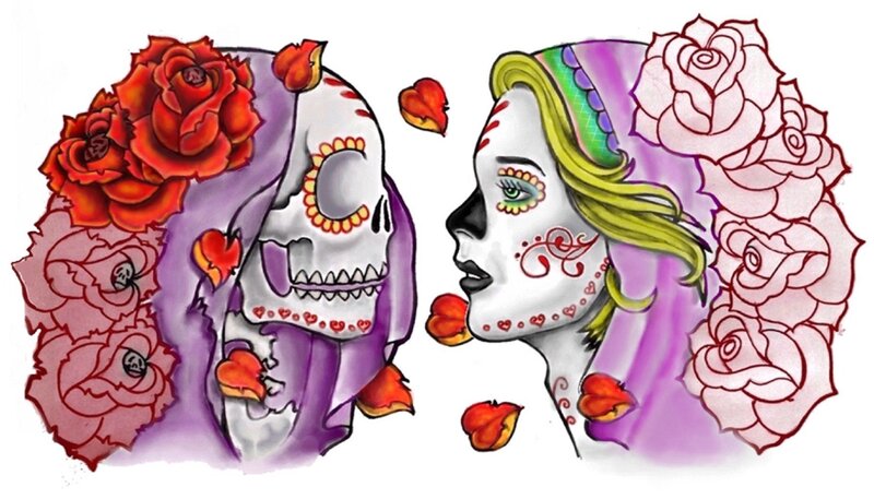 Sugar Skull Woman and Skeleton