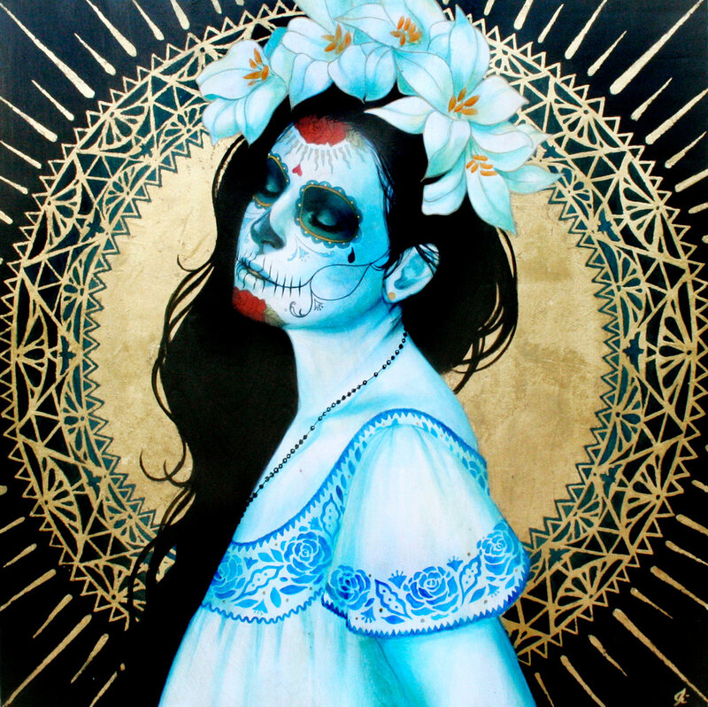 sugar skull woman with flowers