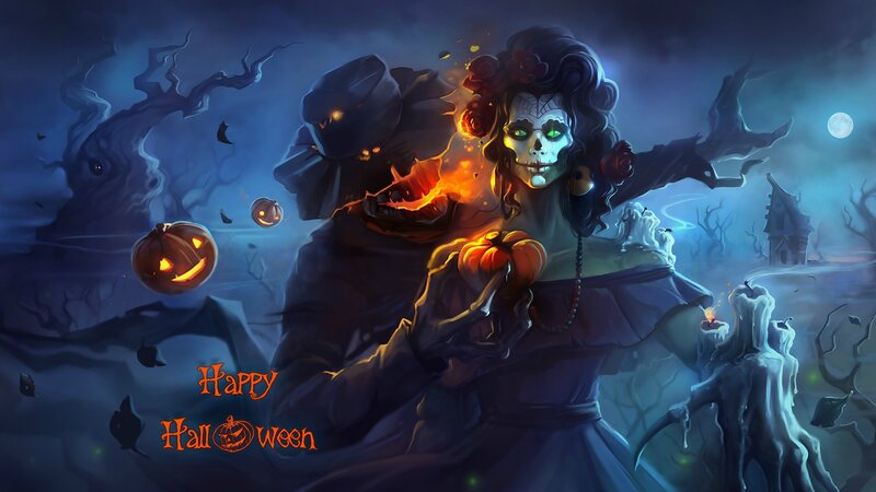 Sugar Skull Woman with Pumpkin