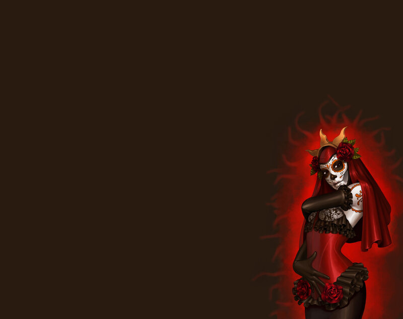 sugar skull woman with red cape