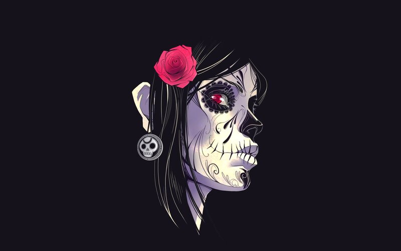 sugar skull woman with rose