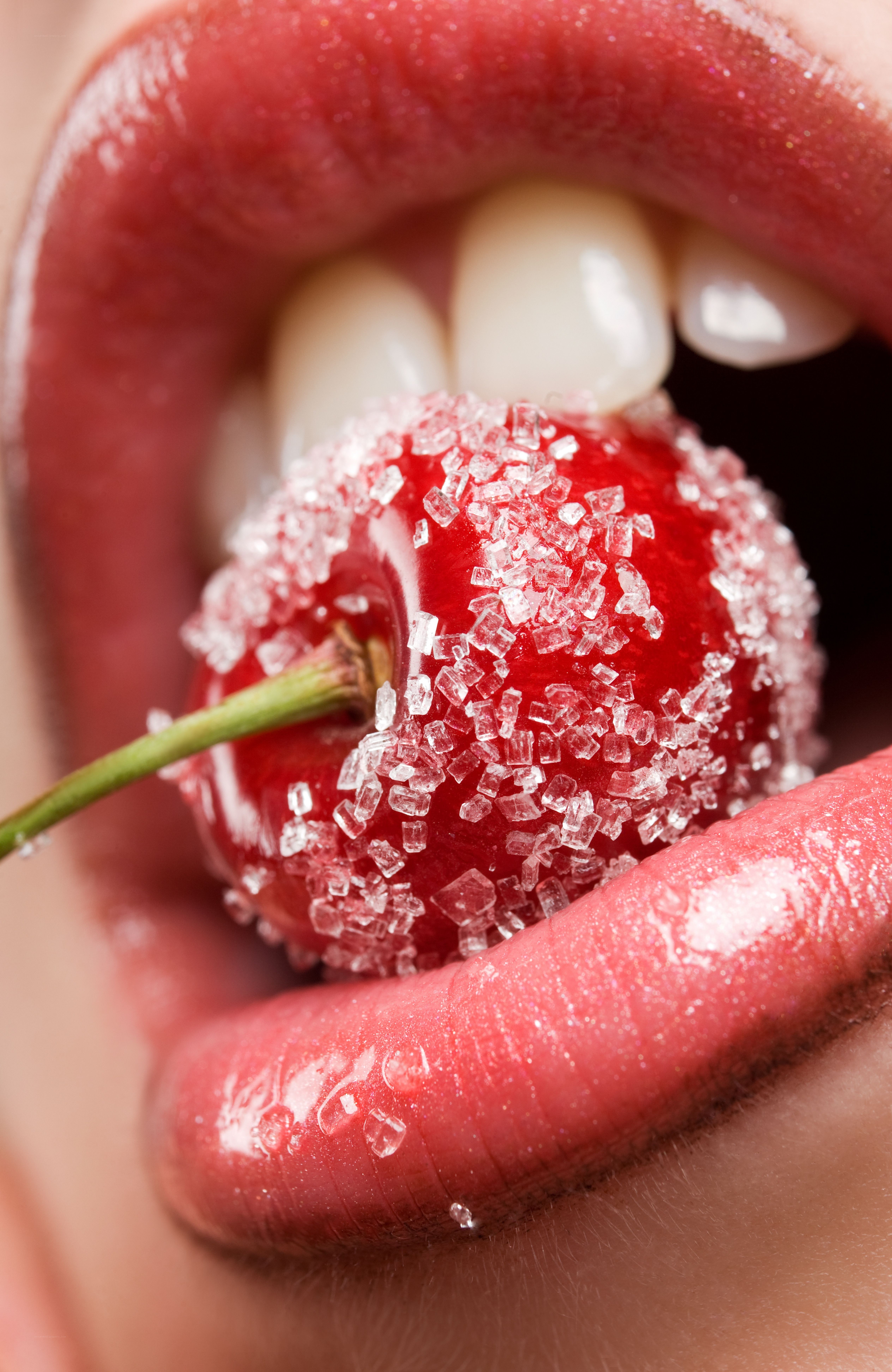 sugared cherry in mouth
