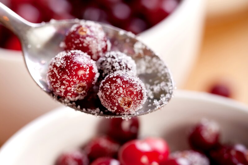 Sugared Cranberries on Spoon