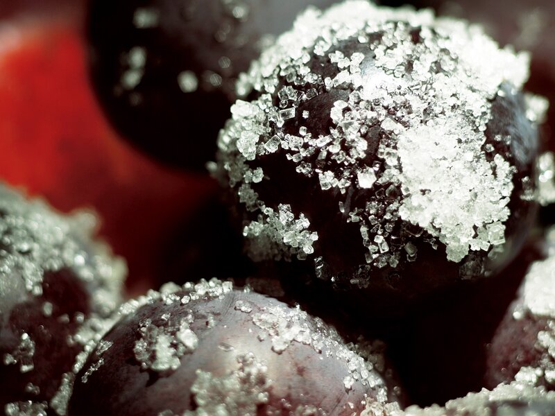 sugared dark grapes