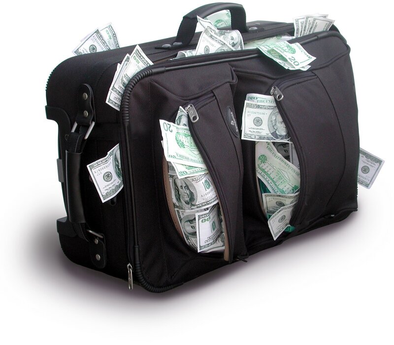 Suitcase Filled with Money — Black, Neutral, Photograph, Dollars