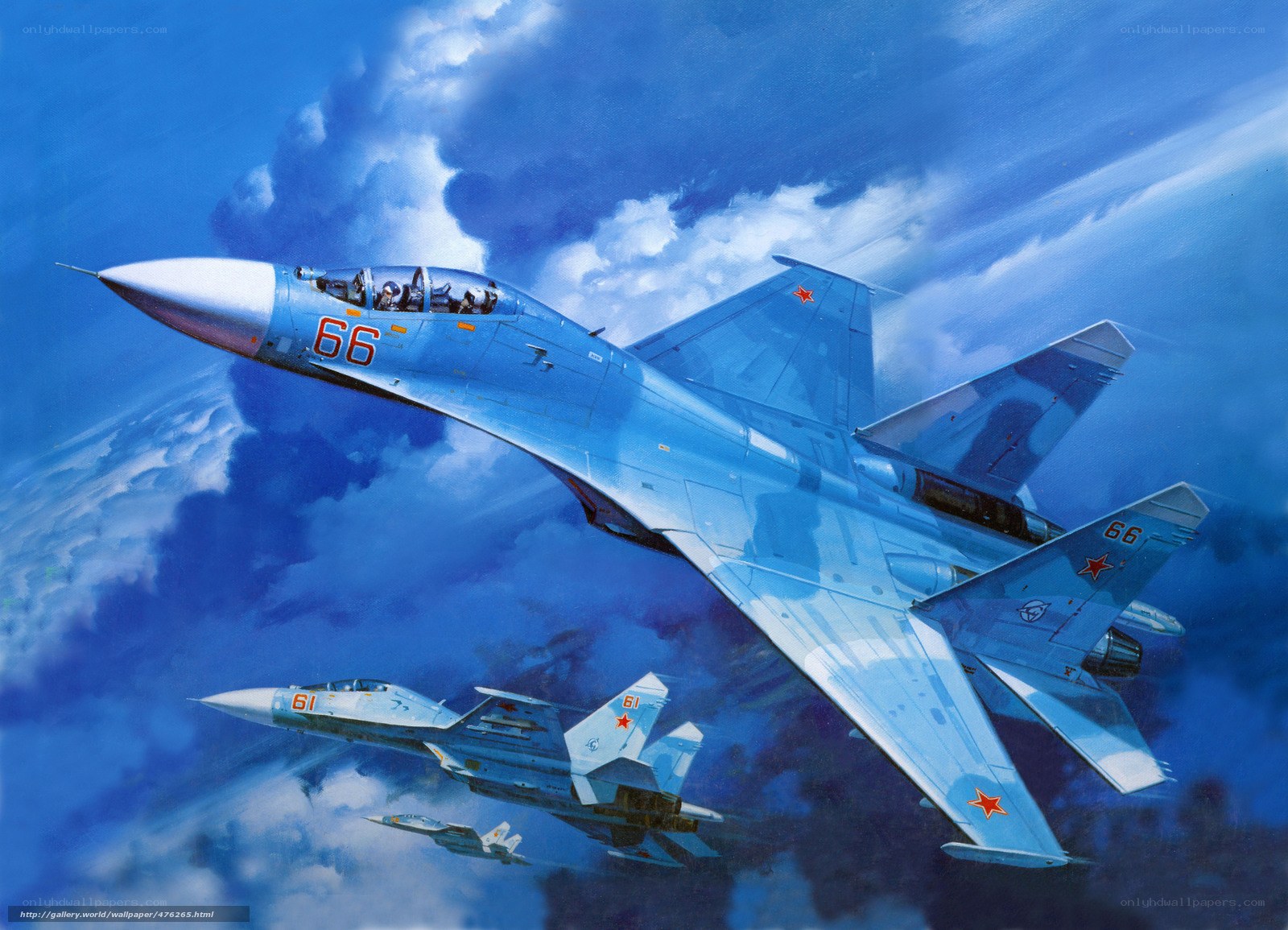 Sukhoi fighter jets in formation