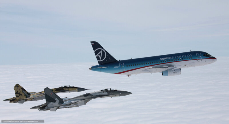 Sukhoi Superjet 100 with fighter escorts