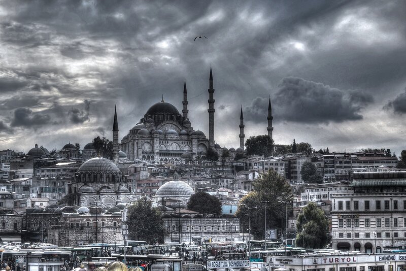 Sultan Ahmed Mosque under stormy sky