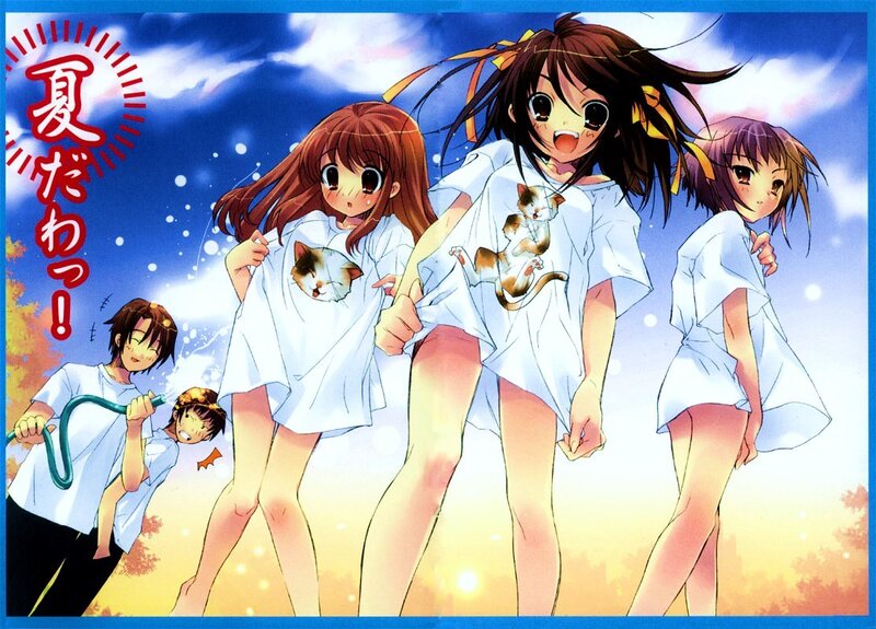 Summer girls in white shirts