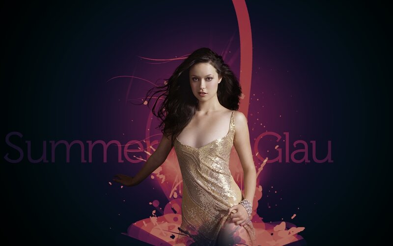 Summer Glau in gold dress