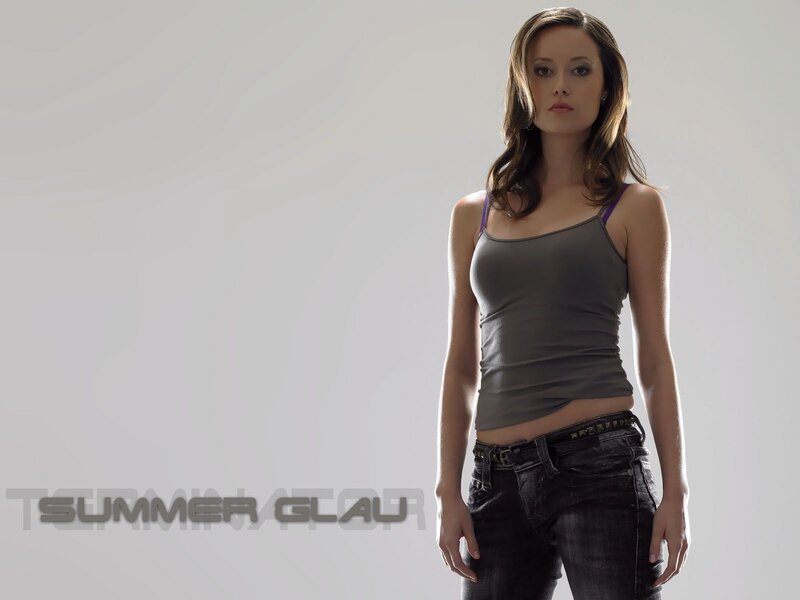 Summer Glau in gray tank top