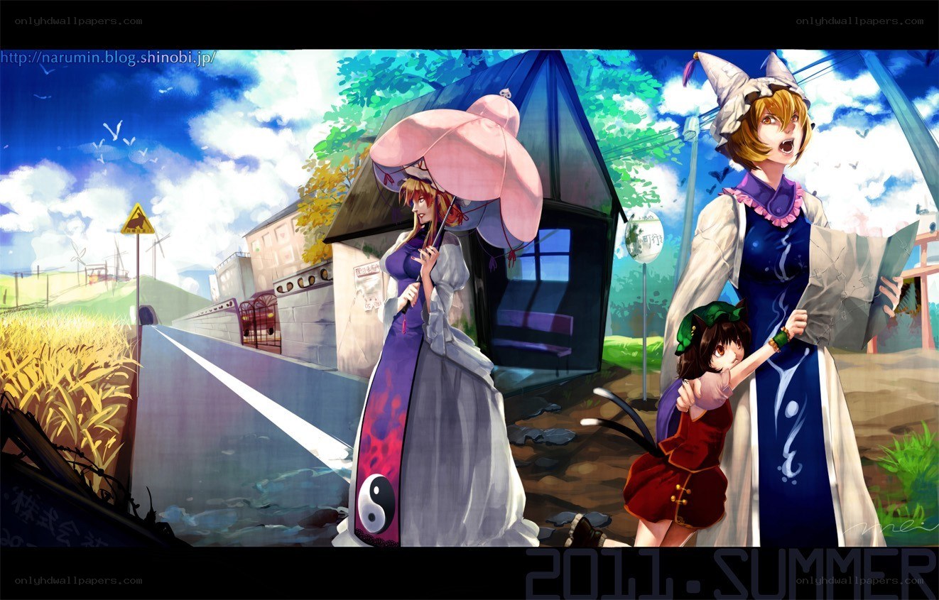 Summer scene with anime characters