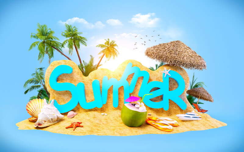 Summer Text on Sand — Blue