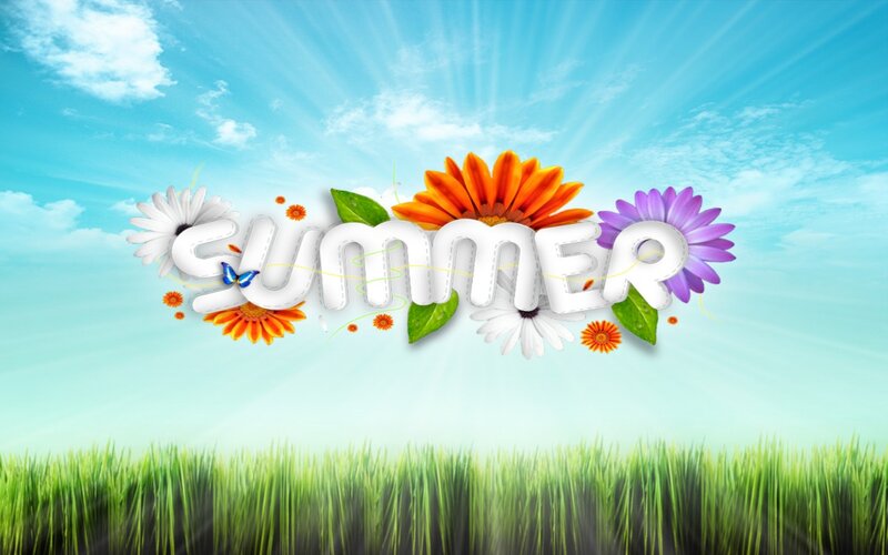 Summer Text with Flowers — Blue, Bright