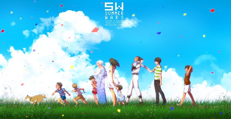 Summer Wars characters in a field