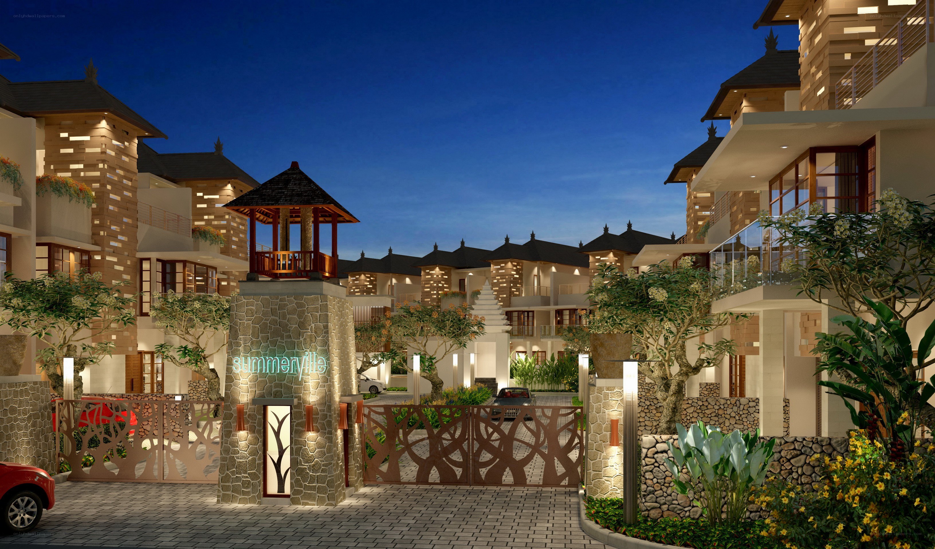 Summerville residential complex at dusk