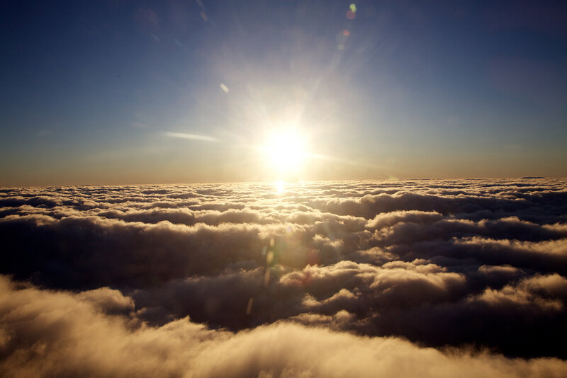 Sun Above Clouds — Blue, Serene, Sunrise