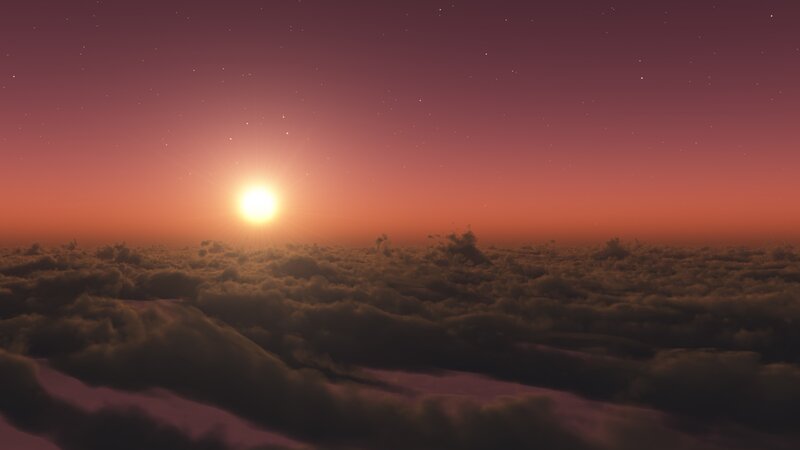 Sun Above Clouds — Purple, Serene, Sunset, 3d Render