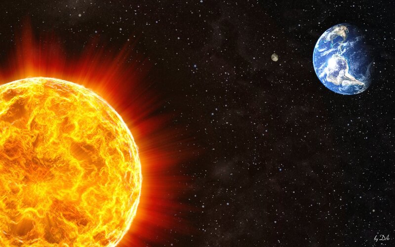 Sun and Earth in Space — Yellow, Dramatic
