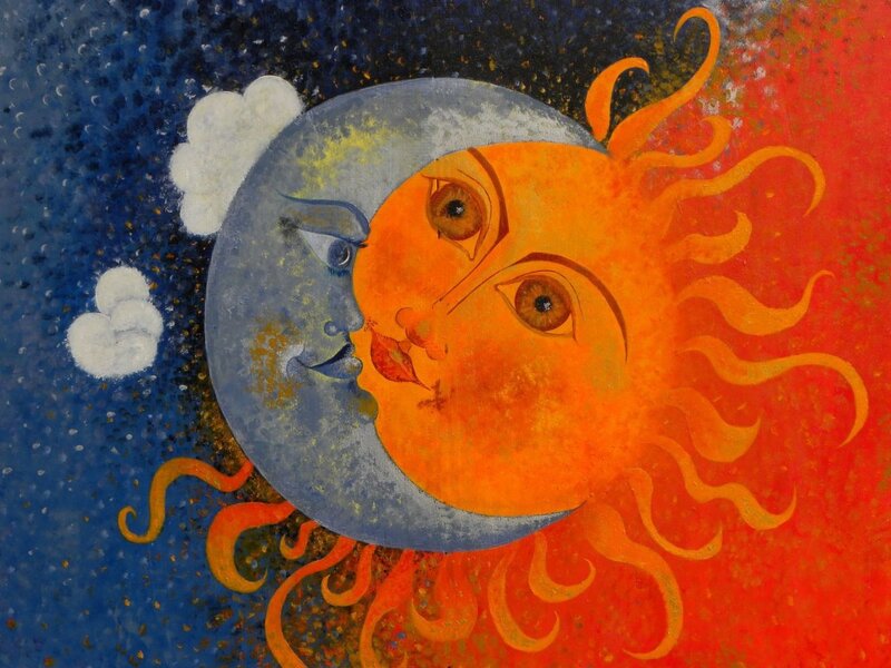 Sun and Moon Faces — Blue, Dreamy