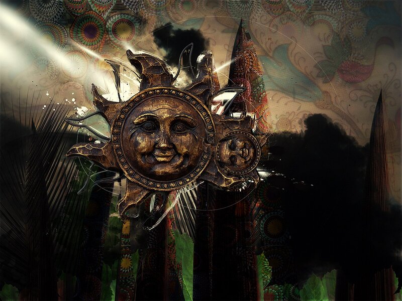 Sun and moon mask art
