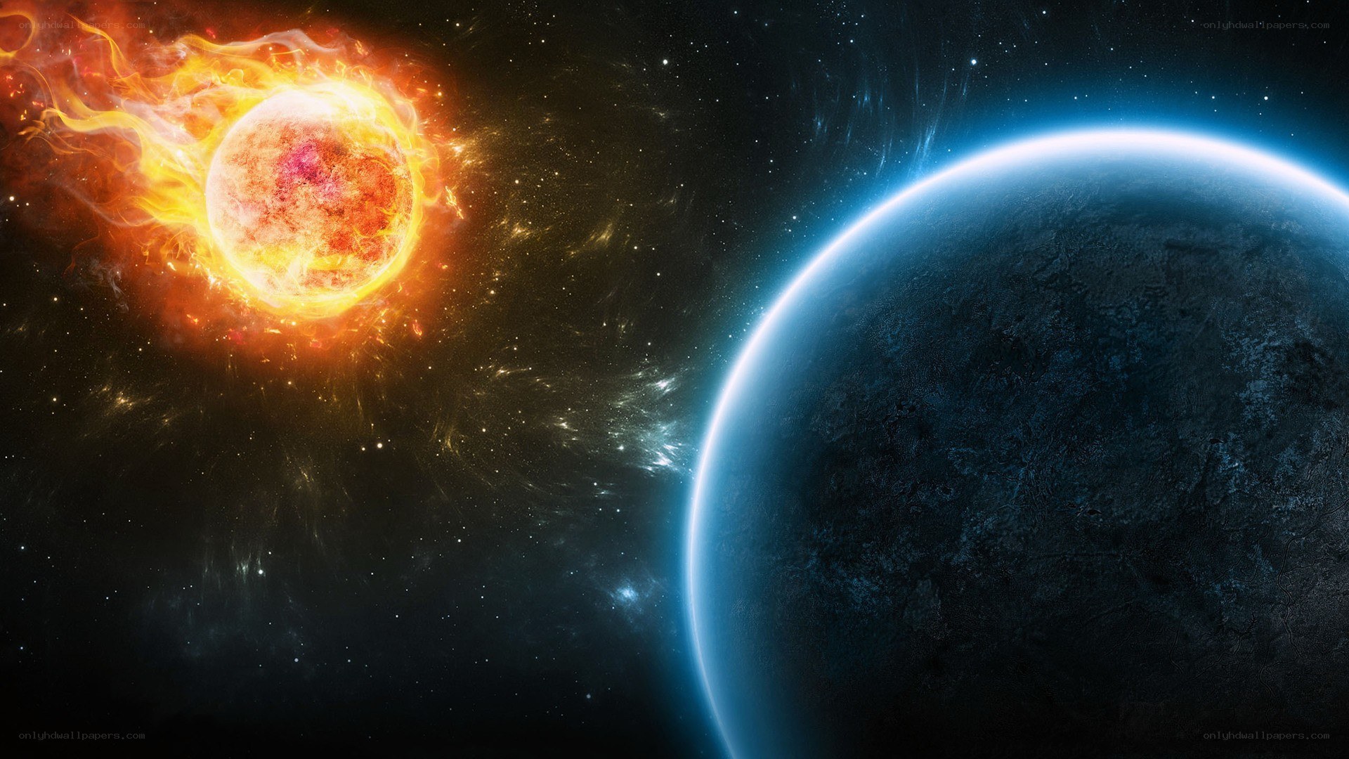 Sun and planet in space