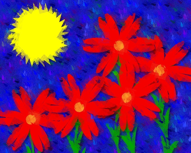 Sun and red flowers