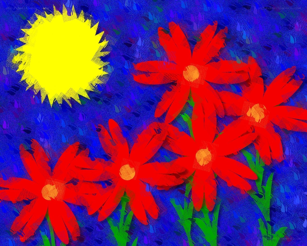 Sun and red flowers