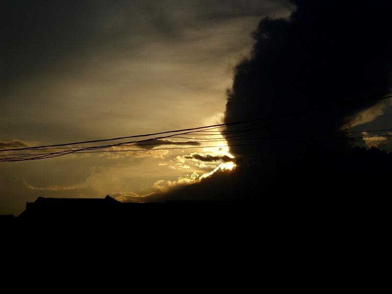 Sun Behind Clouds — Black, Dramatic, Sunset, Photograph, Power Lines