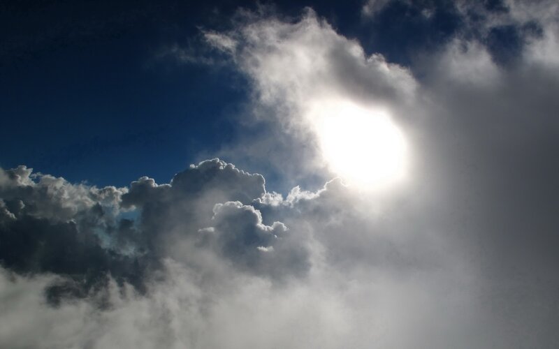 Sun Behind Clouds — Blue, Dramatic, Afternoon, Photograph, Sky, White, Gray