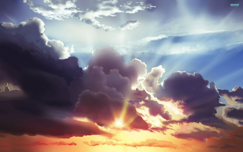 Sun Behind Clouds — Blue, Dramatic, Sunset, Digital Art, Sunlight