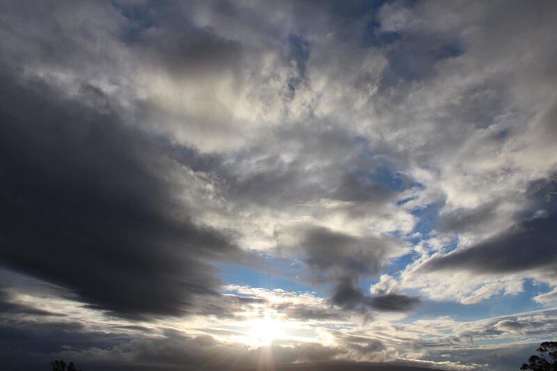 Sun Behind Clouds — Gray, Dramatic, Sunset, Photograph, Sky, Blue