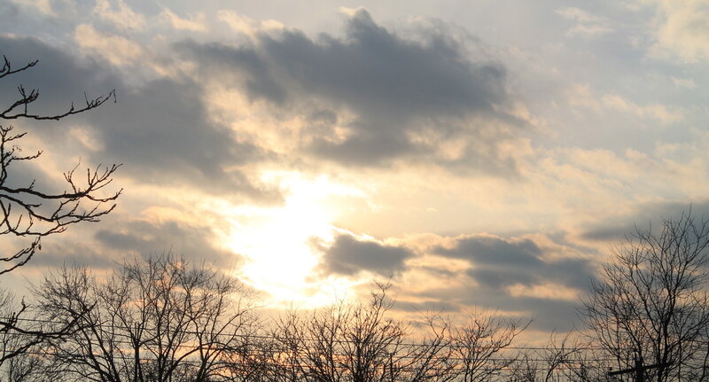 Sun Behind Clouds — Gray, Dramatic, Sunset, Photograph, Trees, Sky