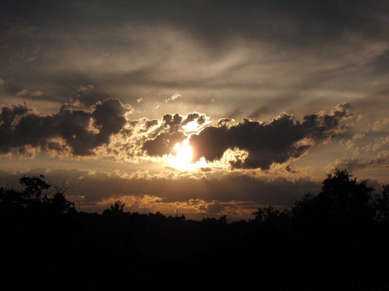 Sun Behind Clouds — Gray, Dramatic, Sunset, Photograph, Trees
