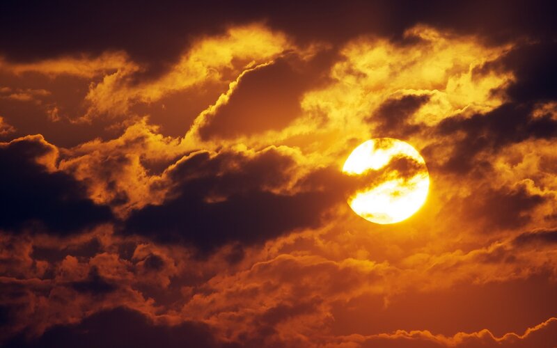 Sun Behind Clouds — Orange, Dramatic, Sunset, Photograph, Sky