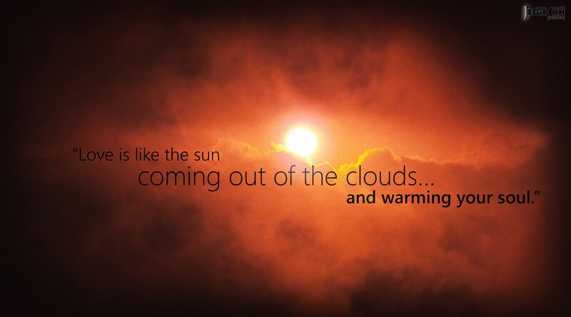 Sun Behind Clouds — Orange, Dramatic, Sunset, Photograph, Text