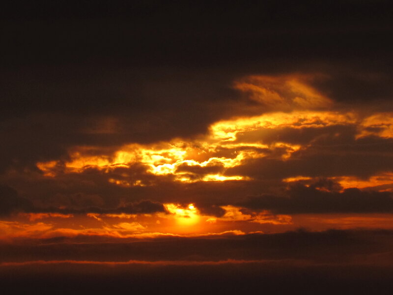 Sun Behind Clouds — Orange, Dramatic, Sunset, Photograph