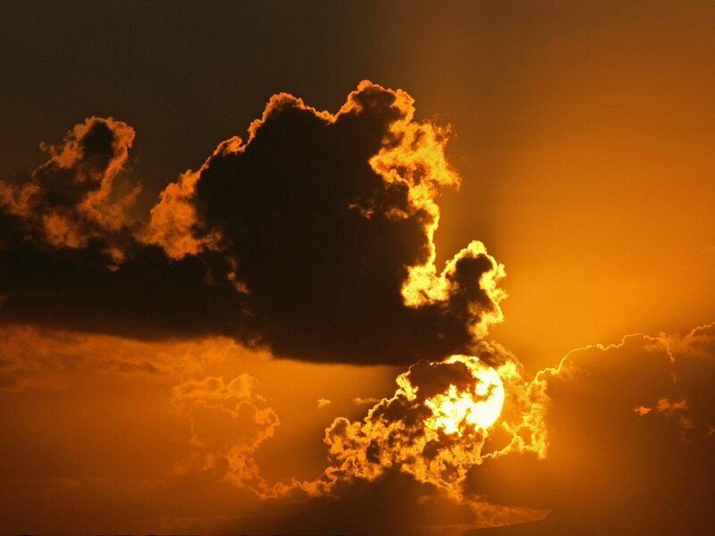 Sun Behind Clouds — Orange, Sunset