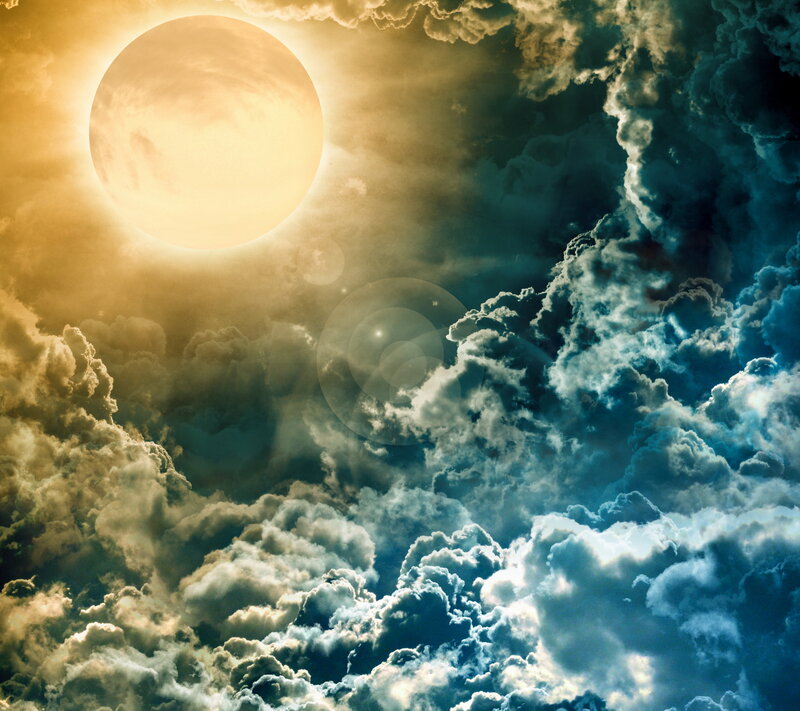Sun Behind Clouds — Yellow, Dramatic, Sunset, Digital Art
