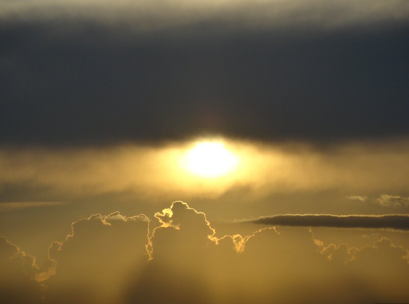 Sun Behind Clouds — Yellow, Dramatic, Sunset, Photograph, Gray