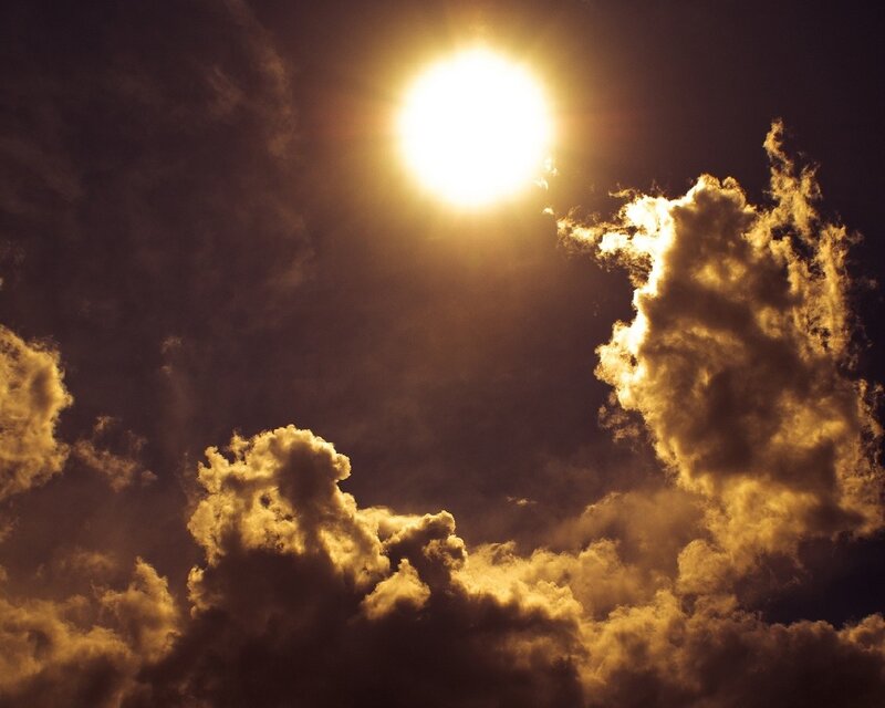Sun Behind Clouds — Yellow, Dramatic, Sunset, Photograph, Sky, Brown