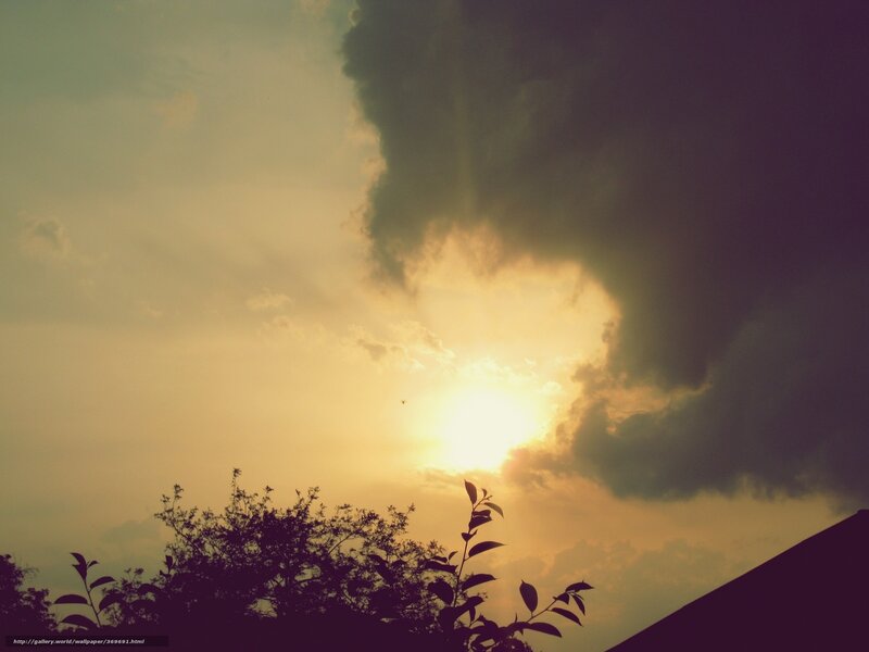 Sun Behind Clouds — Yellow, Dramatic, Sunset, Photograph, Trees, Sky