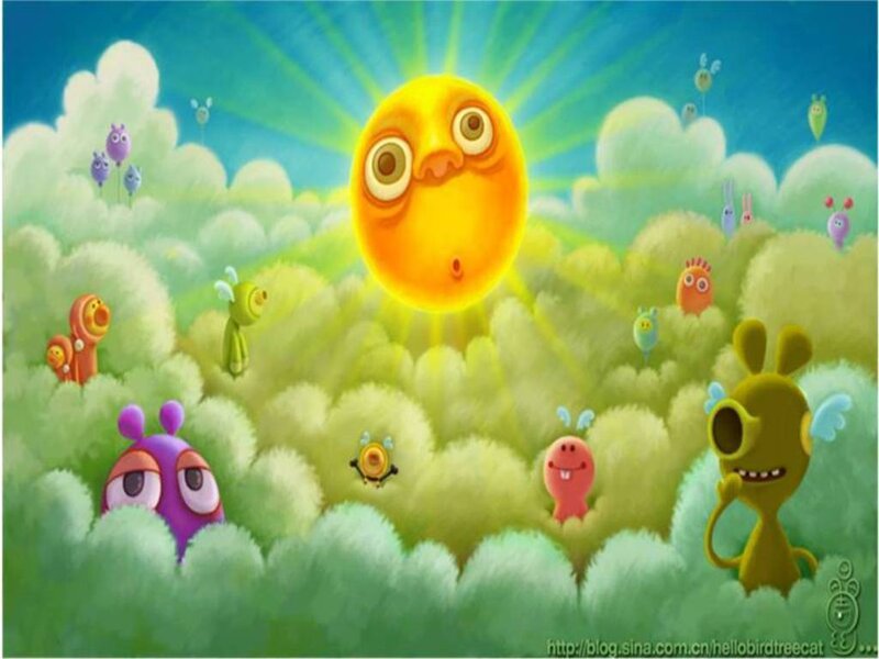 sun character in fluffy clouds