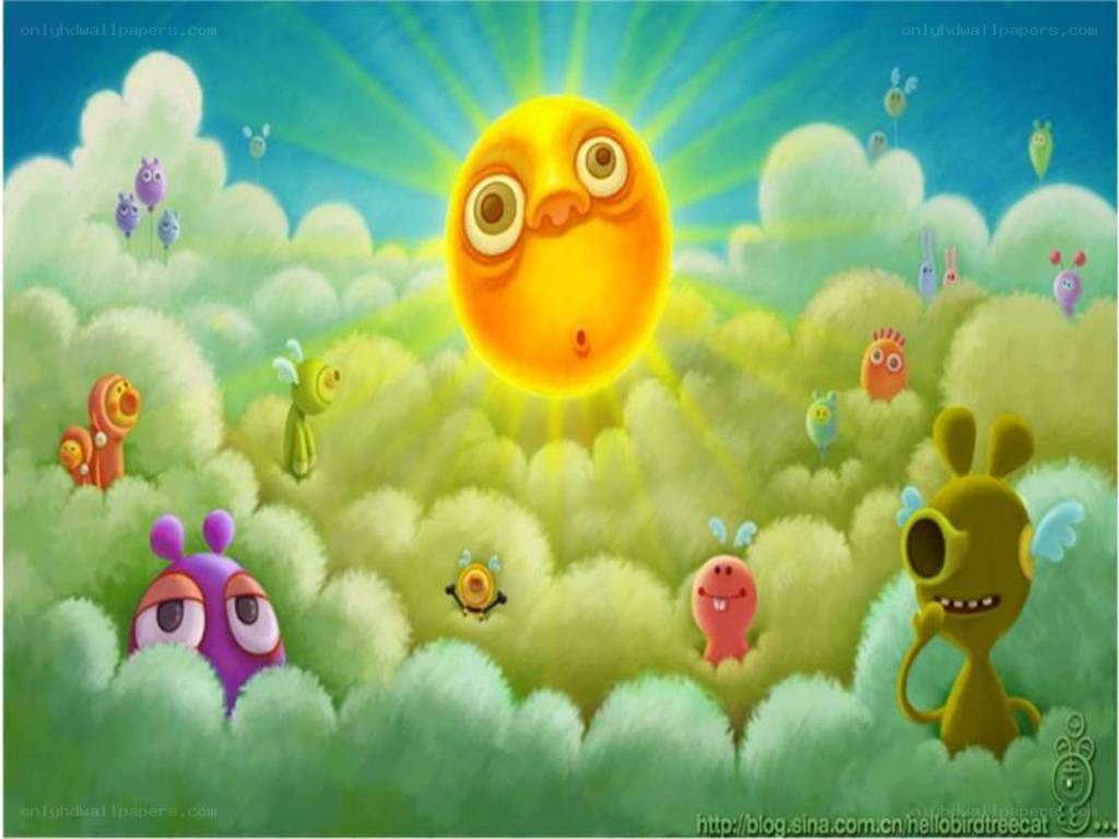 sun character in fluffy clouds