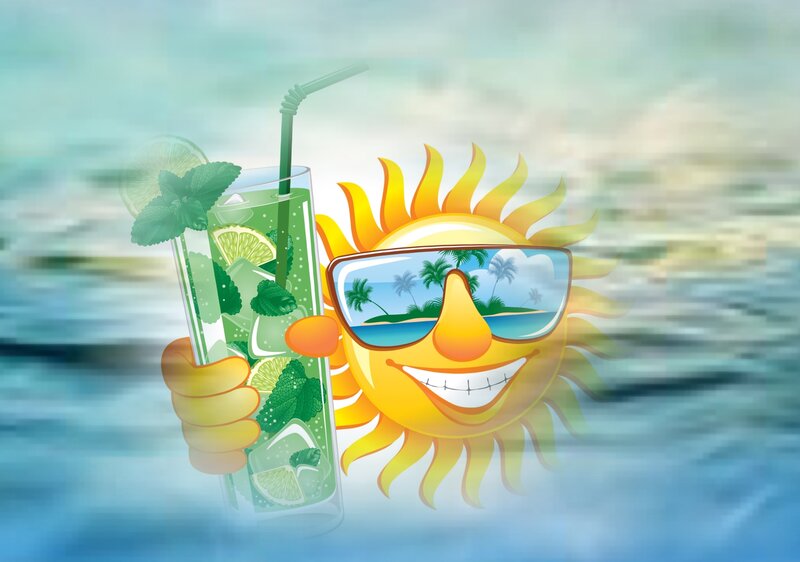 Sun Character with Drink — Yellow