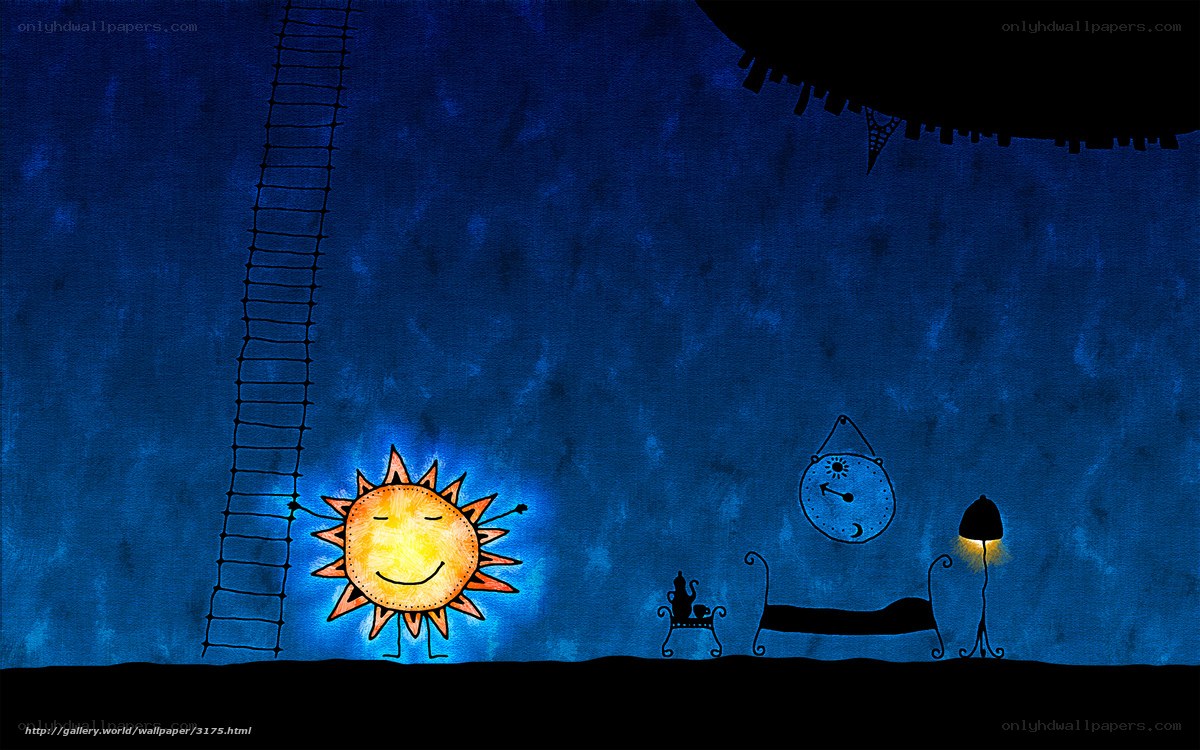 Sun climbing a ladder at night
